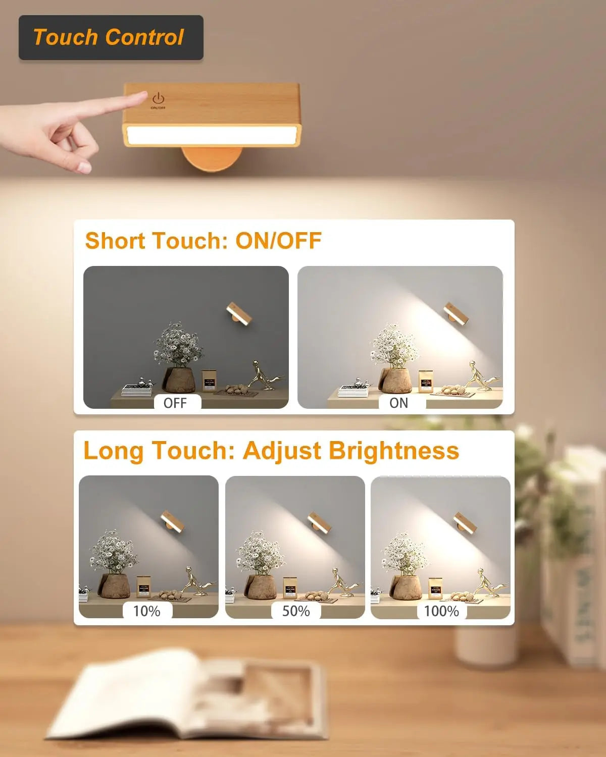 HaloStep Smart Touchable Nordic Wood Wall Lamp