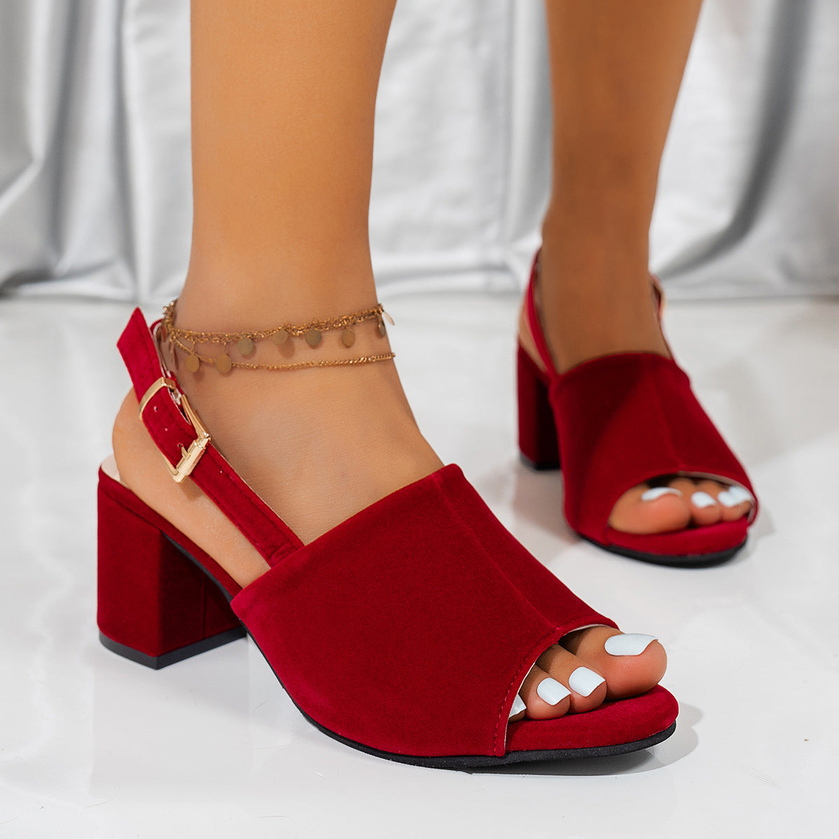 Premium Matte Leather Open-Toe Heel